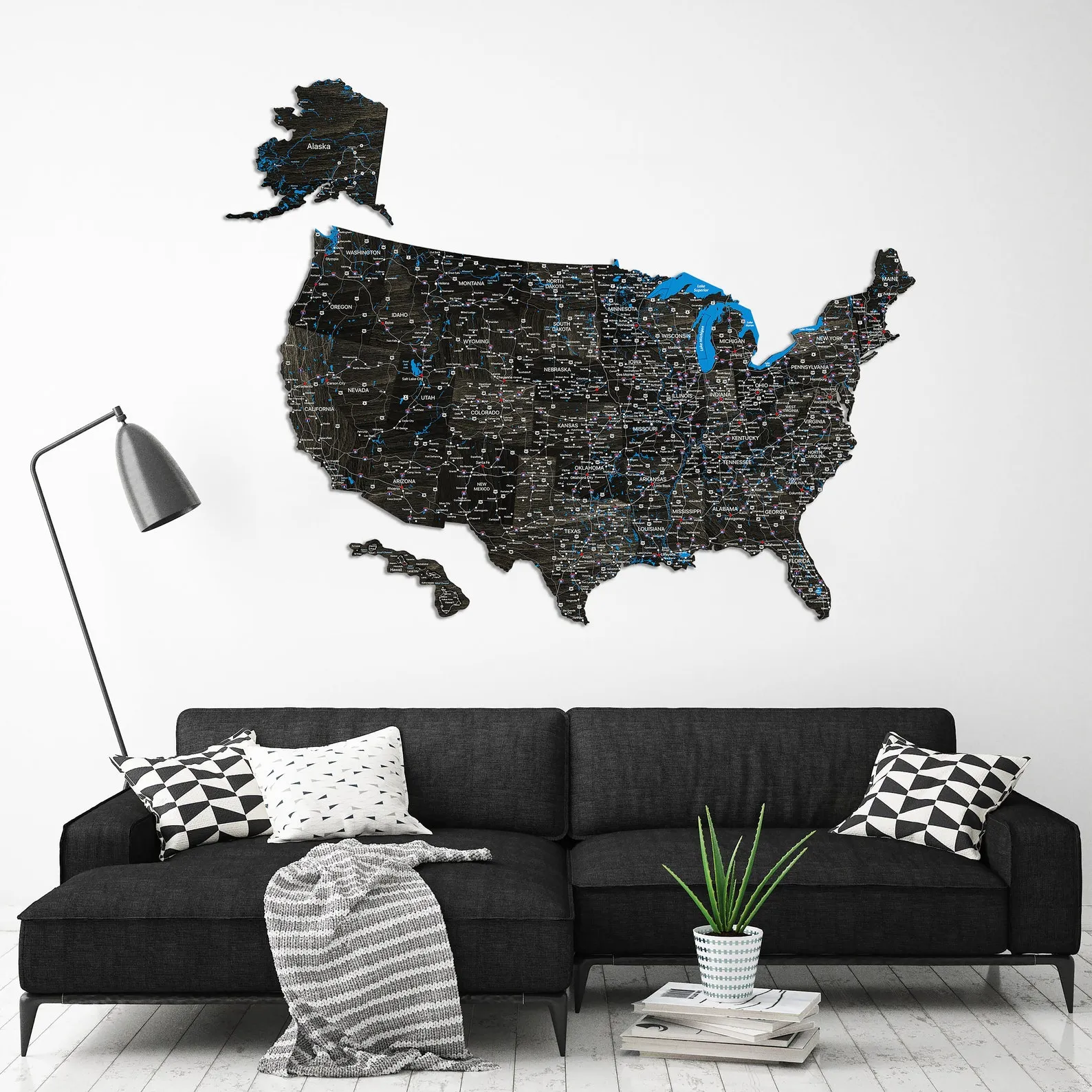 United States Wooden Wall Map Travel Decor For Home Office - Image 2