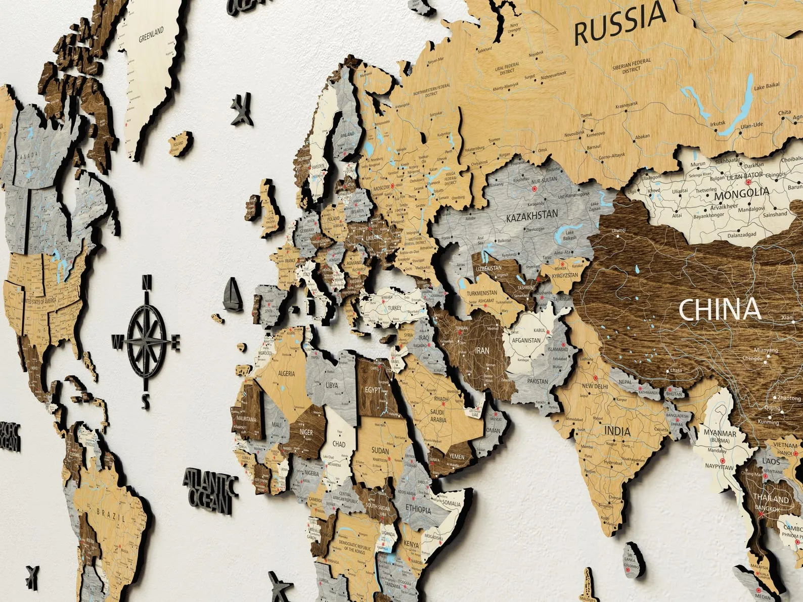 Rustic Wooden World Map Wall Decoration For Living Room Or Bedroom