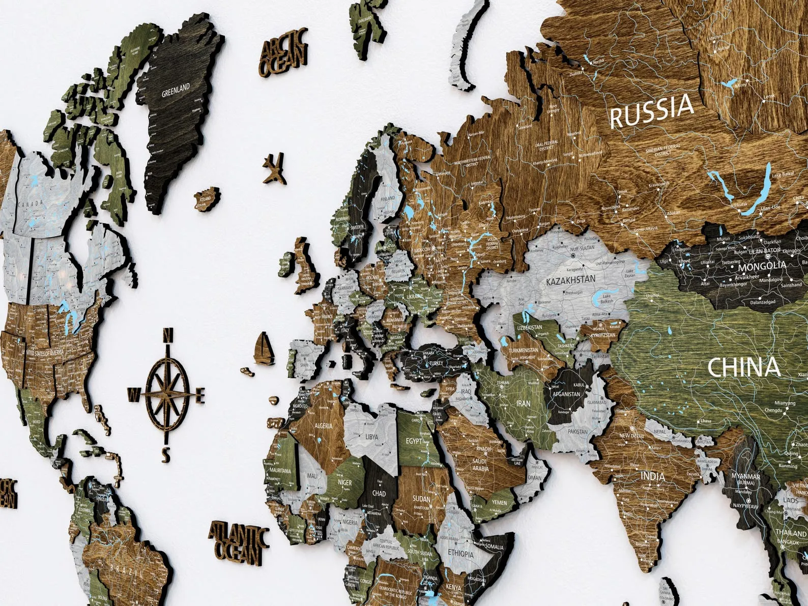 Three Dimensional Wooden World Map Push Pin Wall Decor For Travelers