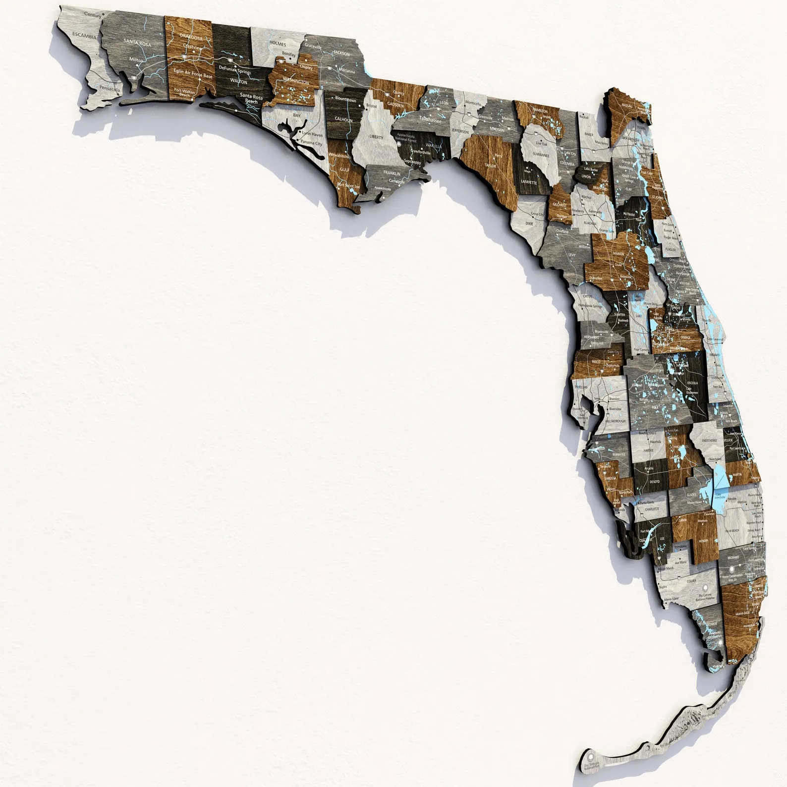 Florida State Wooden Push Pin Map Wall Hanging For Home Office