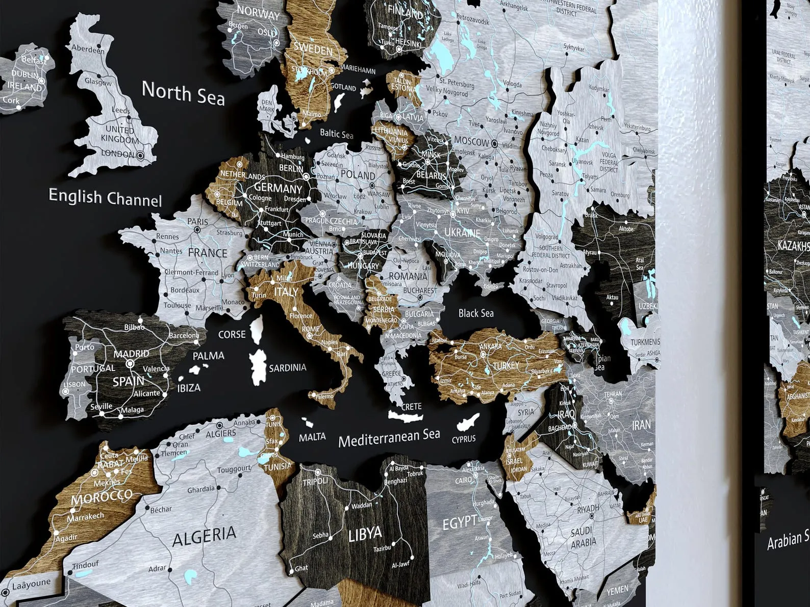 Handcrafted Layered Wooden World Map Push Pin Travel Wall Decor - Image 2