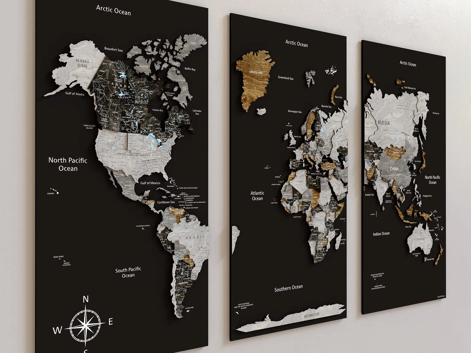 Handcrafted Layered Wooden World Map Push Pin Travel Wall Decor - Image 3