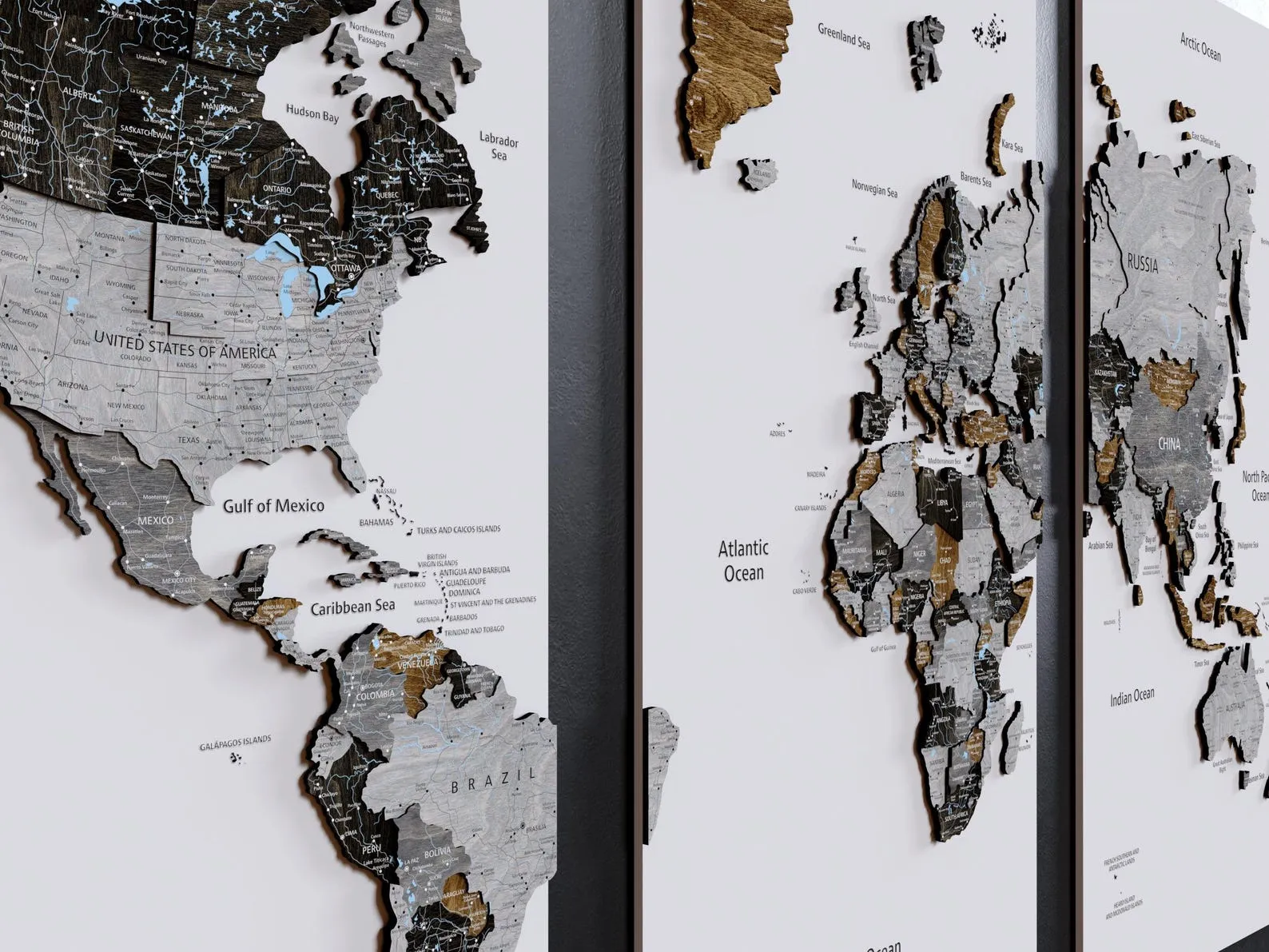 Handcrafted Layered Wooden World Map Push Pin Travel Wall Decor - Image 4