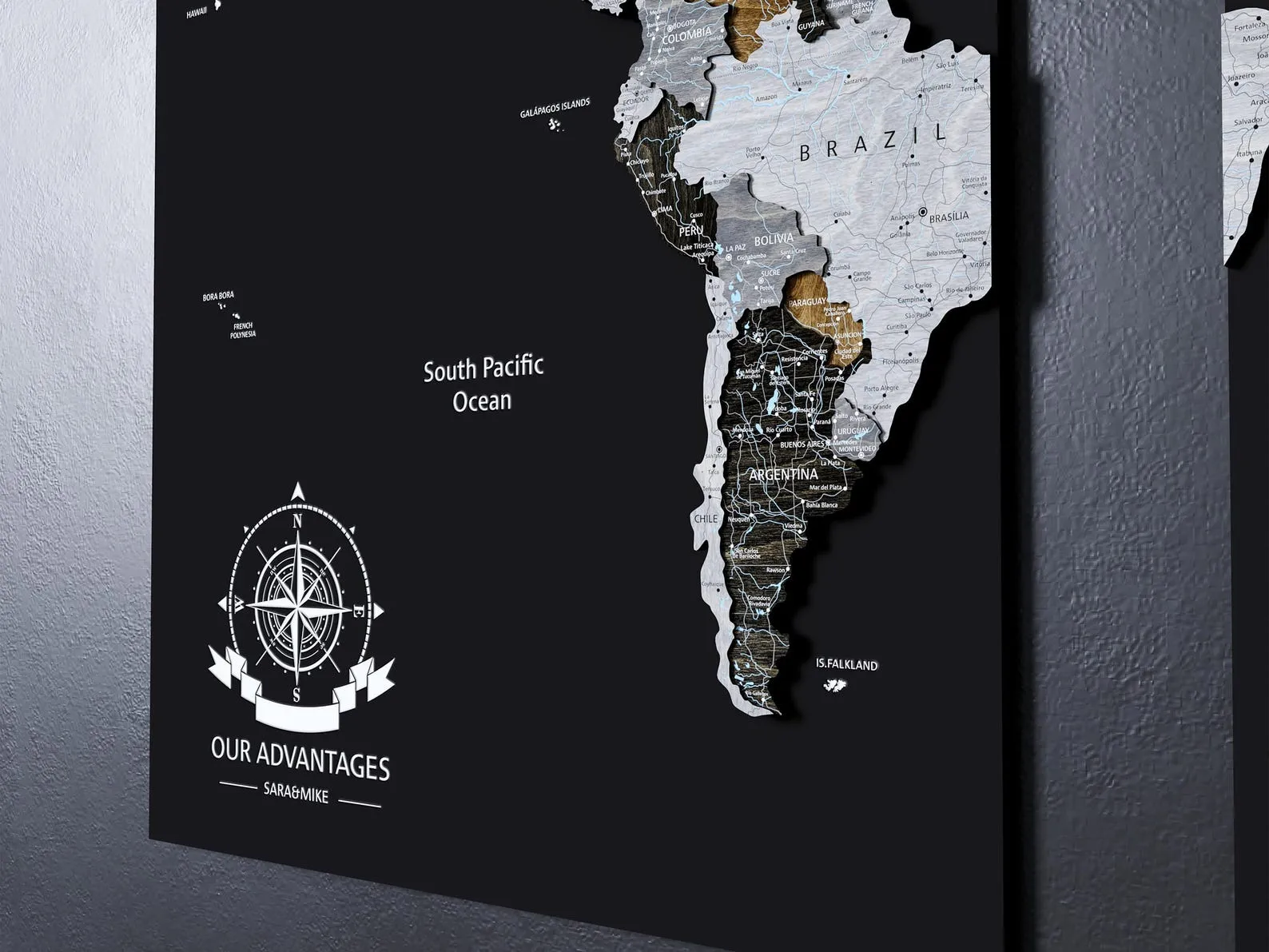 Handcrafted Layered Wooden World Map Push Pin Travel Wall Decor - Image 6