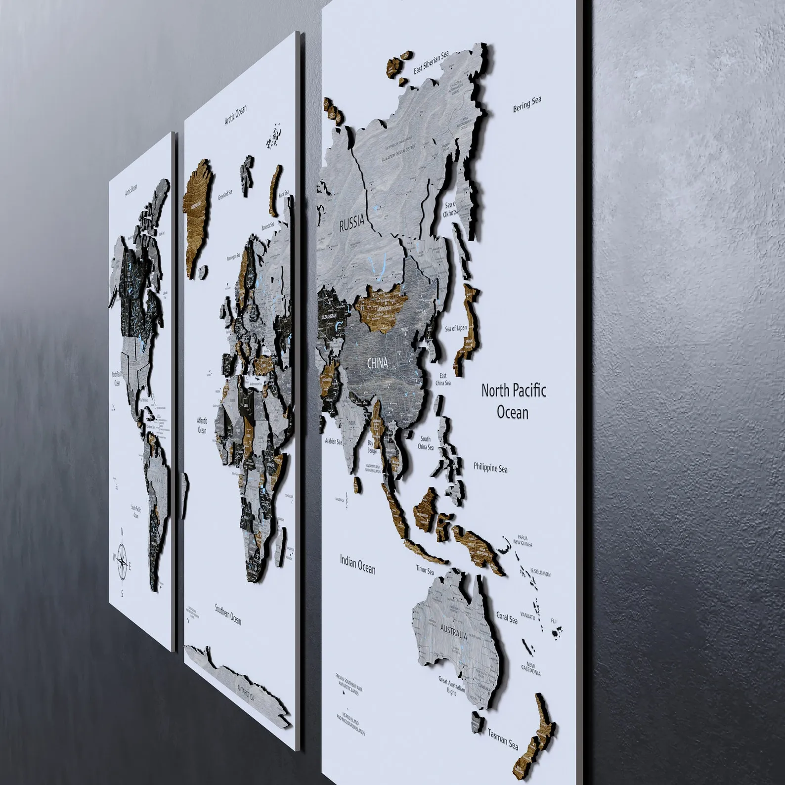 Carved Wooden World Map Relief Wall Panel With Push Pins - Image 5