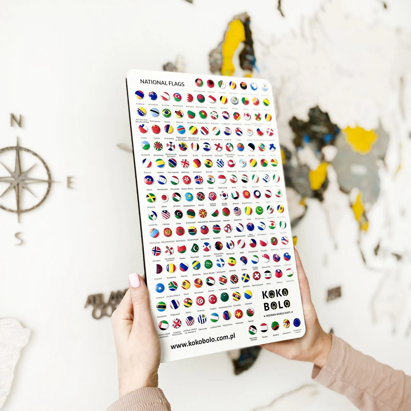 Carved Wooden World Map Relief Wall Panel With Push Pins - Image 8